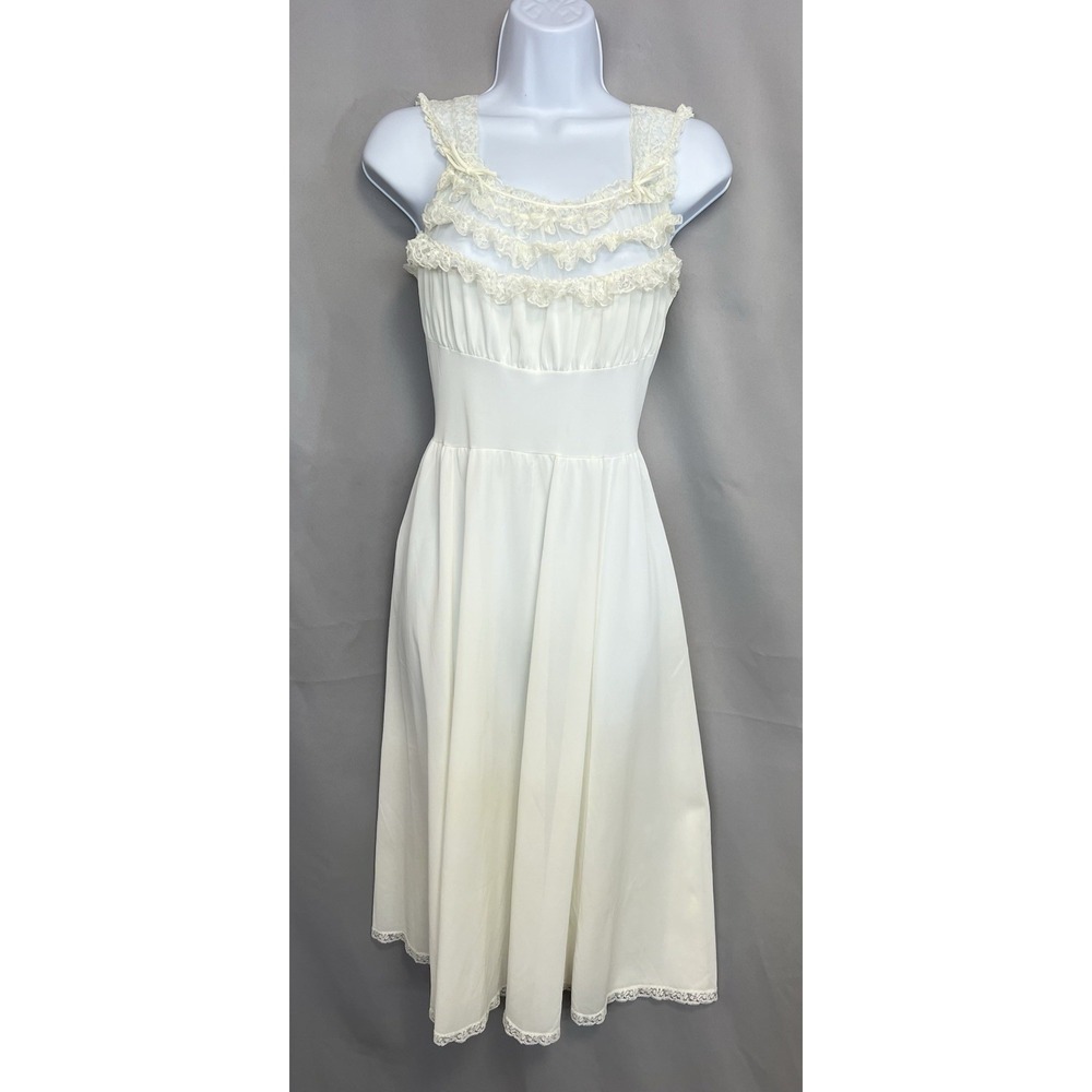 Vintage Women's by Radcliffe Ivory Nylon Lace Midi Nightgown sz Small‎